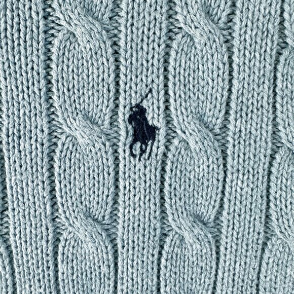 Vintage Polo Ralph Lauren Cable-Knit Sweater XL V-Neck Chambray Blue Y2K Preppy - Picture 6 of 7